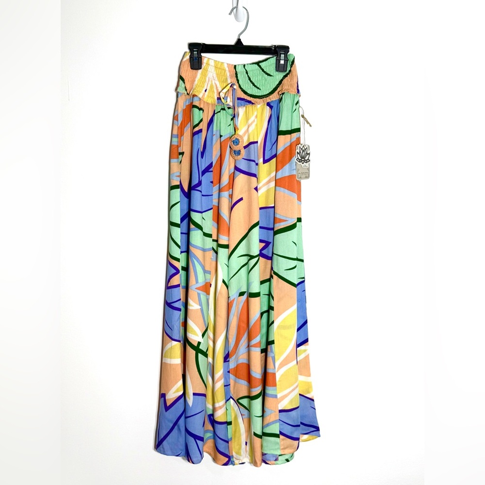 True Destinations Peachy Lotus Tropical Palazzo Pants